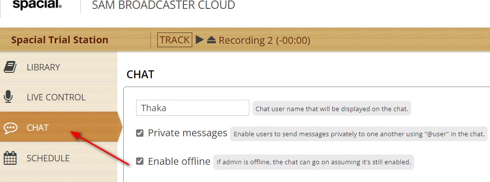 SAM Broadcaster Cloud chat widget